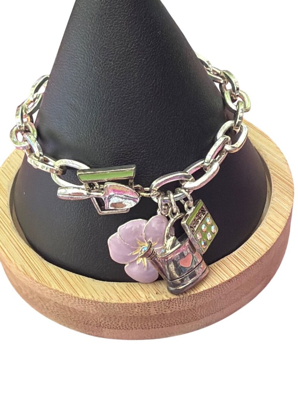 Silver Tone How Does My Garden Grow Bracelet Chain Link Spade Pail Toggle 8"